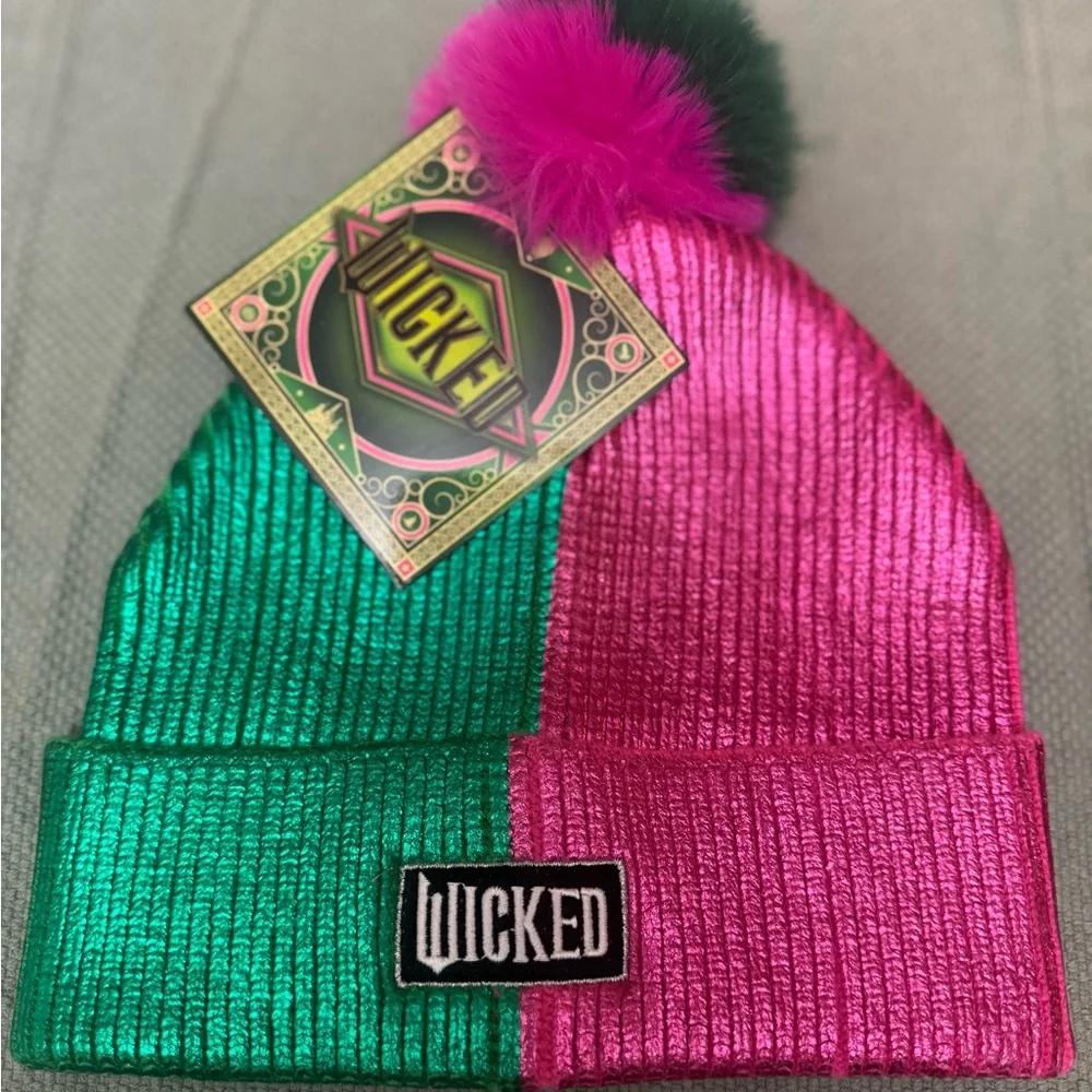 Wicked Two-Tone Green & Pink Kids Pom Beanie